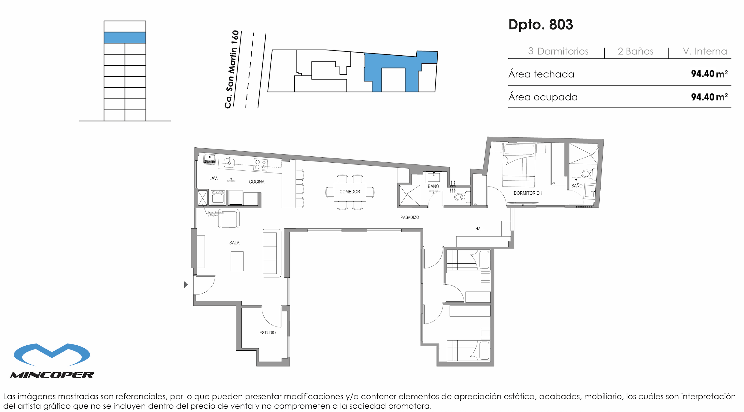 Área total: 94,40 m² / Baños: 2 / Dormitorios: 3