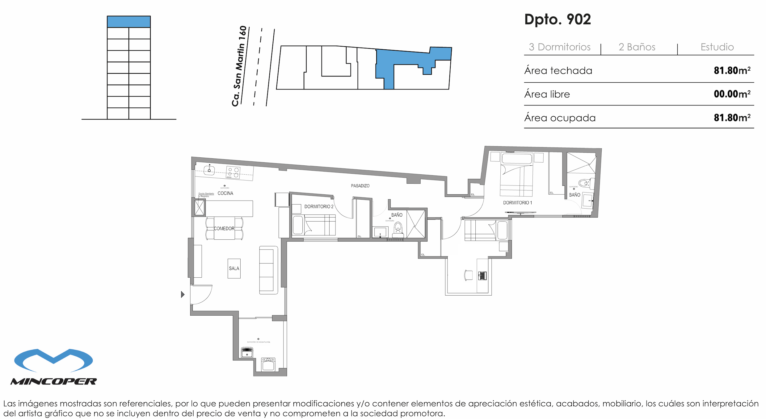 Área total: 81,80 m² / Baños: 2 / Dormitorios: 3